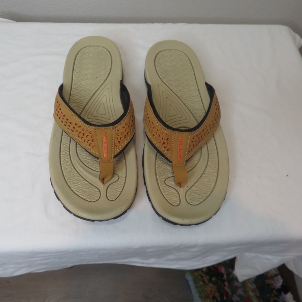 Hobibear Womens Flip Flop Sandals Tan Orange Athletic Thong Size 41 US 8